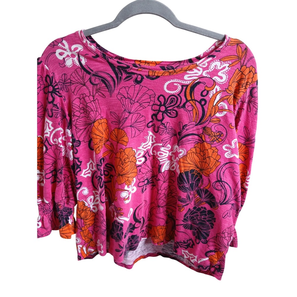 Chico's Pink Orange Floral Print Boho Long Sleeve Top Blouse Size‎ 3 XL